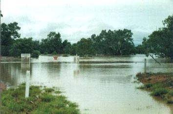 The Landsborough River at Muttaburra in the February/March, 2000 floods. The only bitumen road out of town was cut for 2 weeks.