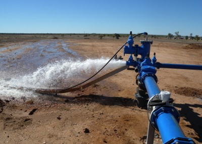 Water flowing from new bore Muttaburra, Qld July 2013